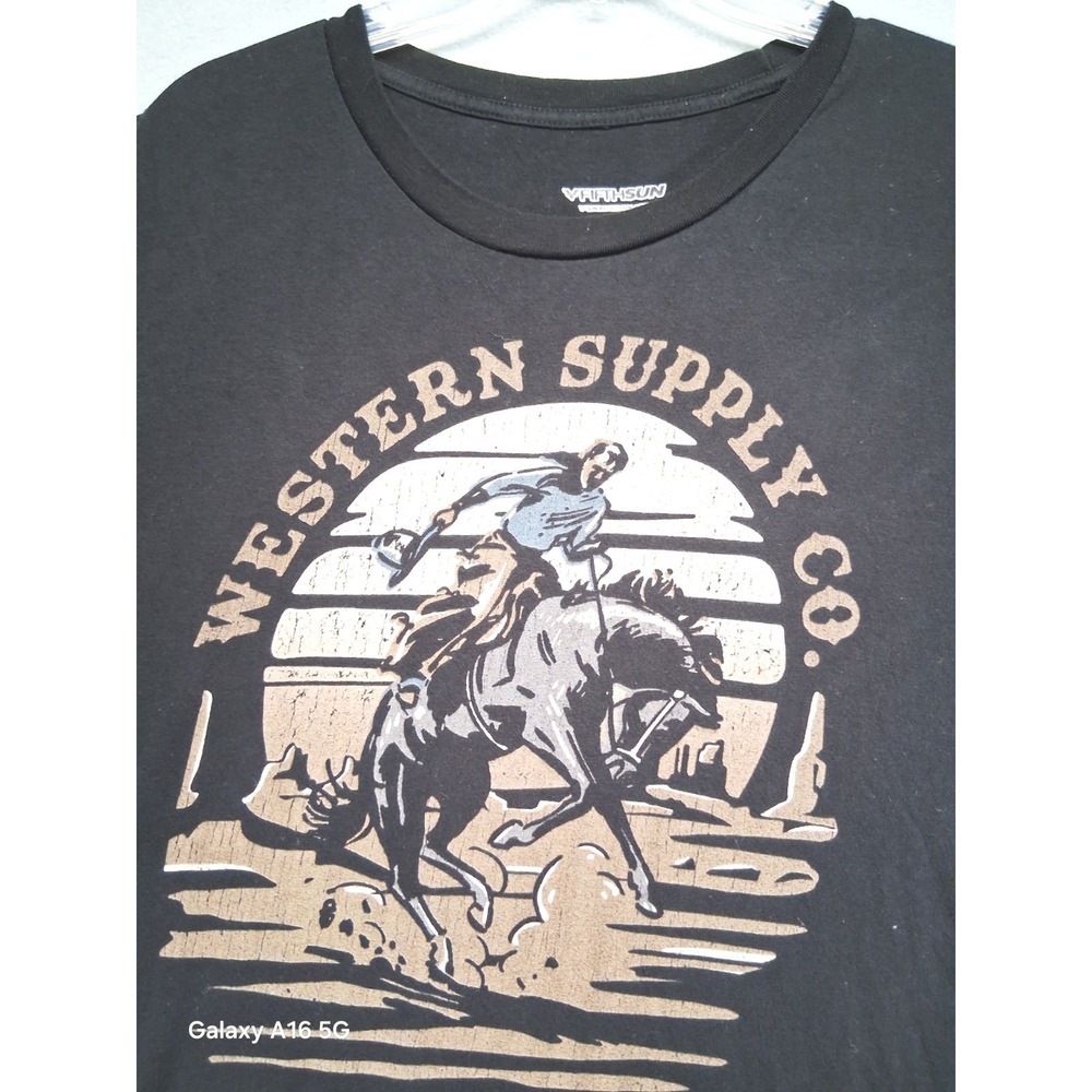 Fifthsun Men Black Tshirt Crew Neck Western Supply Size M